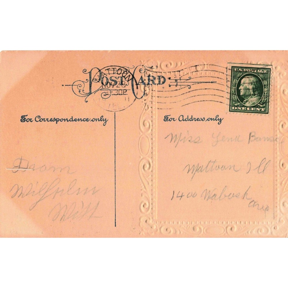 Vintage 1911 Embossed Birthday Postcard Couple Toasting 1c Franklin Stamp Patton - Picture 2 of 2